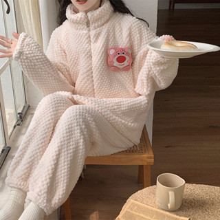 珊瑚絨睡衣女春秋冬季加厚保暖甜美可愛法蘭絨家居服兩件套裝