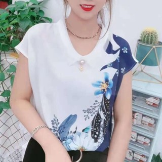 女士洋氣時尚新款年夏季花襯衫顯瘦上衣設計感小眾短袖襯衣|大尺碼女裝|韓版休閒T恤|ins潮媽媽裝 JCL服飾