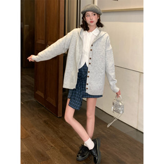 實拍韓版美裝胖MM大碼女裝『40-100㎏可穿』M-4XL鞦鼕季新款寬鬆慵懶風針織衫連帽百搭長袖毛衣排扣開衫外套上衣
