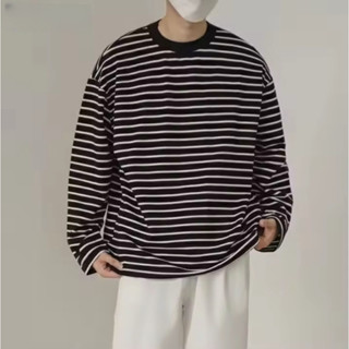 秋季男士長袖休閒寬鬆條紋百搭韓版打底t恤上衣