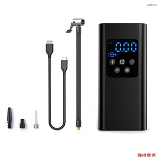 12V手持便捷數顯款可充電式充氣泵電動泵 適用於汽車/機車/腳踏車輪胎/球類充氣 可預設胎壓值 包含充氣泵+軟管+3個