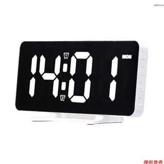 LED智慧數字時鐘 高畫質6.7寸大屏鏡面時鐘 雙鬧鐘設定 4級顯示亮度/2檔音量可調 支援USB輸出 白殼白燈（出貨帶紐