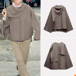 2024秋季新品 女裝 簡約斗篷式圓領長袖短版大衣外套 2756107