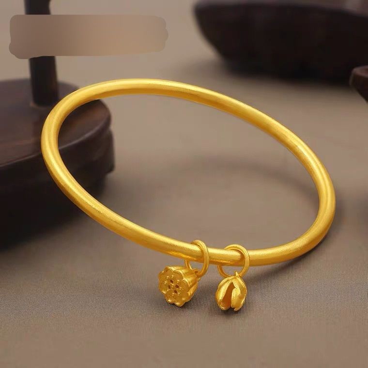 無色沙金蓮花莢手鍊女用手鍊不掉色沙金蓮蓬手鐲女款手環古法傳承福字吊墜黃金兩世歡手鍊女7.1