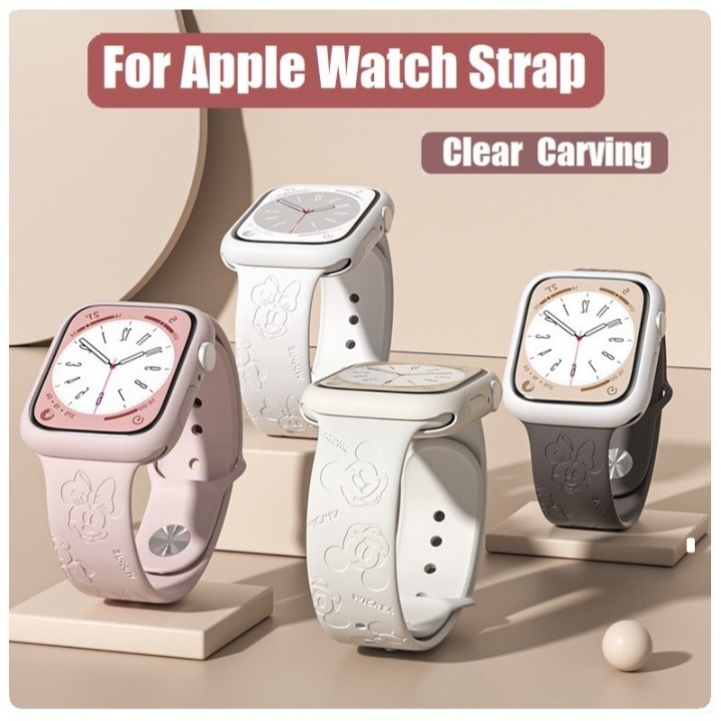 Tpu 錶殼+雕刻矽膠錶帶卡通錶帶兼容 Apple Watch 45mm 41mm 44mm 40mm 42mm 38m