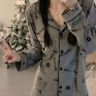 [現貨]睡衣女 秋冬款雙面德絨居家服 親膚薄絨睡衣 日系可愛卡通印花 長袖長褲家居服兩件套裝