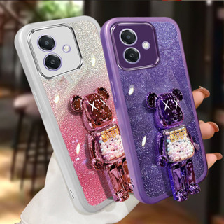 手機殼適用於 OPPO A3x Reno12F OPPOA3X 5G 熱銷手機殼軟殼帶可愛熊支架+手鍊閃亮保護套