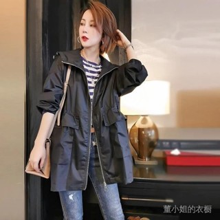2024春秋中長款風衣女韓版新款上衣時尚寬鬆休閒工裝連帽外套女潮 ZIQZ