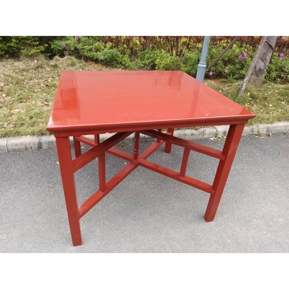 實木鐵紅八仙桌農村仿古摺疊拆卸原木正方形中式餐桌拜拜供桌