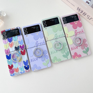 ins簡約花朵 指環支架 三星Samsung Z Flip6 5 Galaxy flip4 3手機殼 折疊機防摔保護套