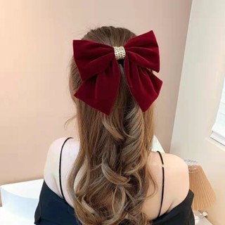 氣質鏈條蝴蝶結髮夾大號絲絨紅色黑色韓版頂夾婚慶生日高階感發卡