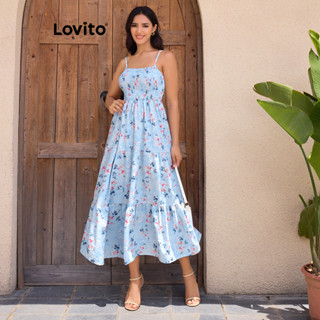 Lovito 女士優雅碎花抽褶洋裝 LBL14543