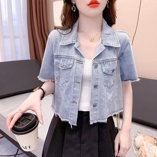 愛依依 牛仔短袖襯衫 牛仔外套 翻領上衣S-XL夏季polo領設計感牛仔外套寬鬆百搭短袖小衫-6462.