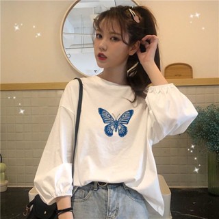 《現金下單》100%純棉白色長袖T恤女秋季新款學生韓版寬鬆ins學院風燈籠袖上衣短袖上衣女生衣服衣服女夏天女裝韓版女裝韓