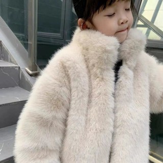 [C0909]仿水貂毛毛小女孩貂絨大衣立領仿水貂絨女童皮草外套小女孩寶寶洋氣毛毛加厚大衣