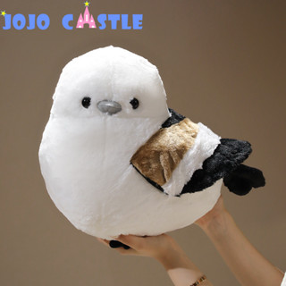 JOJO CASTLE 模擬麻雀山雀毛絨玩具毛絨動物可愛軟鳥抱枕長尾山雀公仔兒童生日*&&