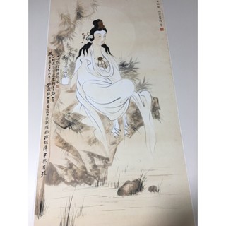 張大千觀音造像圖復古書畫字畫豎幅掛軸高畫質微噴複製裝裱唐卡裝飾-nana0425