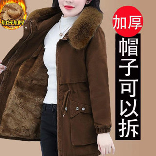 （高質量）羽絨年輕媽媽冬季派克中長款新款女裝寬鬆加絨棉衣羊羔絨加厚外套冬天外套 保暖外套 防風外套 韓版外套