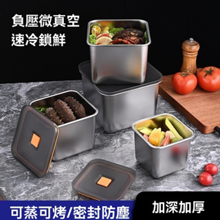 【Boyohomy】臺灣發貨 2800ml 304家用保鮮盒 不銹鋼冷藏盒 帶蓋正方密封收納盒 冰櫃食物收納速凍盒子