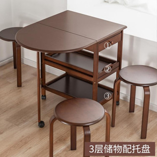 可移動餐桌摺疊桌實木餐桌家用小戶型簡約多功能吃飯小桌子組合收納櫃