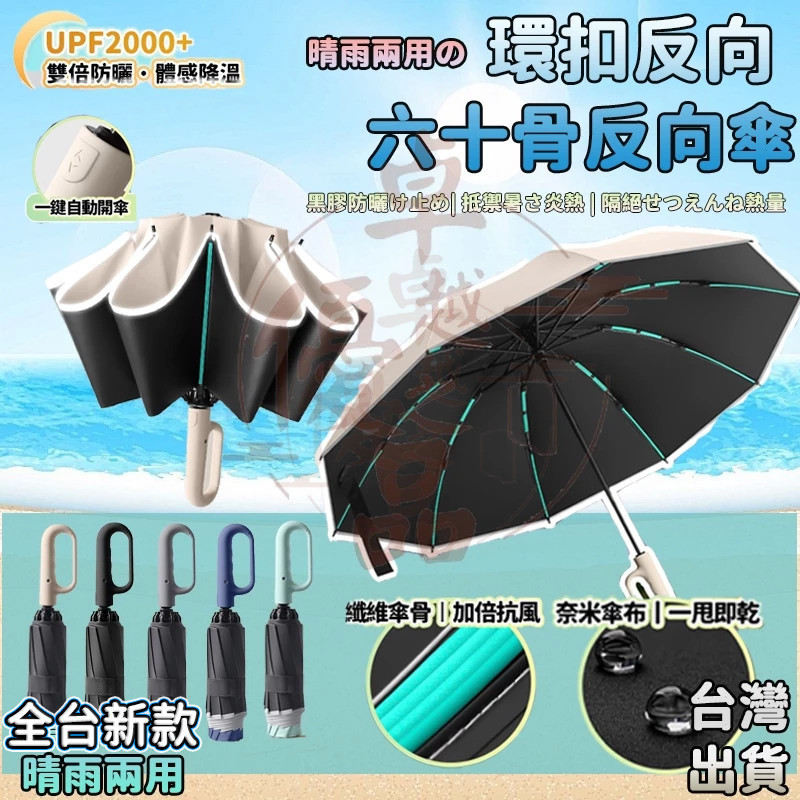 【台灣現貨🚀免運】反向環扣折疊傘 60骨雨傘架 加大反向傘 摺疊傘 自動傘 折疊雨傘 晴雨傘 遮陽傘 環扣傘 自動折疊傘