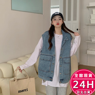 【梨卡】隔日到貨 女裝 牛仔 大尺碼牛仔外套 寬鬆舒適外套 馬甲中長版 帥氣外套無袖 無袖上衣wt0769【現貨24h】