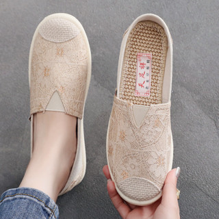【LPshop】老北京布鞋 布鞋女 平底鞋 休閒鞋 阿母鞋 新國風簡潔百搭一腳蹬透氣女鞋春鞦舒適老北京佈鞋單鞋軟底漁夫鞋
