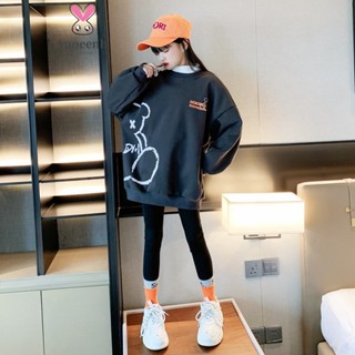 【YAOEENH】120-170CM 春秋寬鬆休閒字母小熊大學T 中大男女童時尚洋氣中長款上衣 現貨 快速出貨