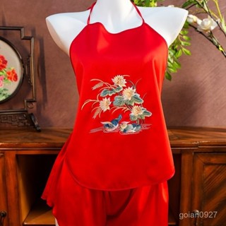 高品質-虧本清倉-蘇繡刺繡肚兜成人國風古典宮廷繡花吊帶睡衣套裝女士古風性感內衣 GOZV