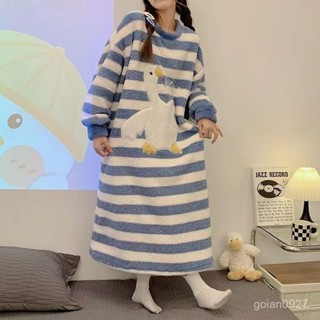 高品質-虧本清倉-睡衣女冬季法蘭絨睡裙女秋冬保暖中長款珊瑚絨可愛加厚學生韓版 HZKP