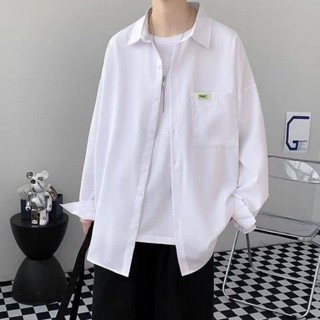 NANS 臺灣現貨 長袖襯衫 克萊因藍襯衫男冷淡風高級感男裝夏季薄款冰絲上衣oversize襯衣潮