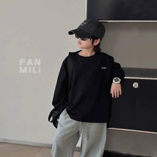Smile Kids 兒童長袖 臺灣出貨 兒童長袖t恤春裝新款男童白色打底衫洋氣中大童2024春秋上衣