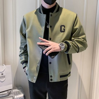 🔥臺灣熱賣🔥秋冬新款綠色外套男春秋季痞帥高階感男款ins棒球服潮牌夾克上衣