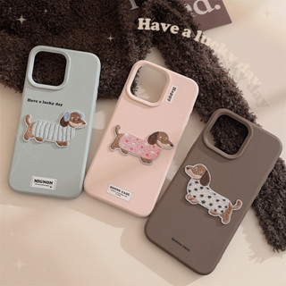 Iphone 16 15 14 13 12 Pro Max 16 Plus 刺繡布貼卡通狗設計全覆蓋防摔保護套大孔鏡頭設