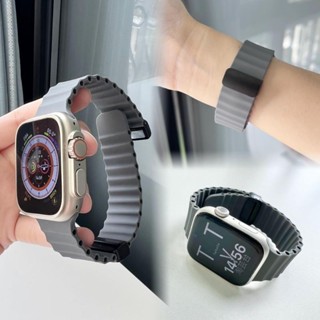 矽膠手鍊磁性錶帶相容 apple Watch Ultra 49mm 46mm 41mm 45mm 40mm 42mm 4