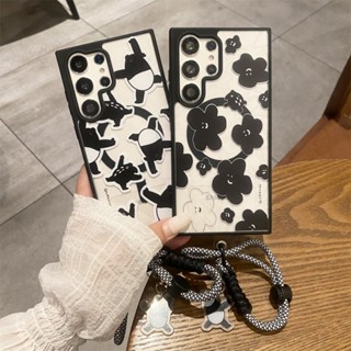 搞怪 插畫 花朵 公仔 磁吸支架 手機殼 適用於 三星 S25 S24 S23 22 Ultra Plus 卡通 保護殼