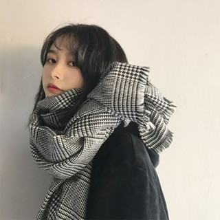 🚀臺現🚀 快速 韓版外貿原單格子圍巾女冬季長款學生針織秋冬百搭披肩情侶毛線加厚男圍脖