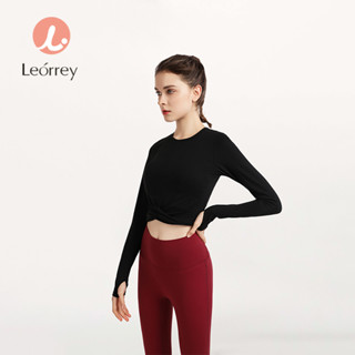 Leorrey瑜伽短袖運動t恤短款長袖跑步緊身健身上衣