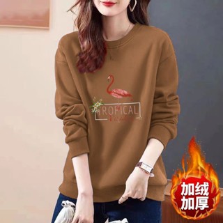 胖胖美依 M-3XL 大碼女裝 長袖T卹 印花上衣 加厚保暖 大尺碼上衣 中大尺碼 新款長袖套頭加絨外套-1681.