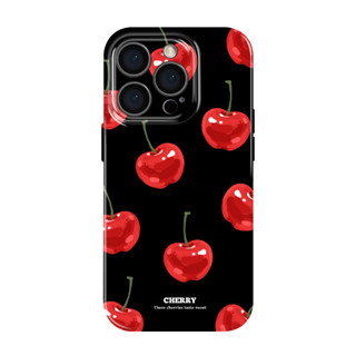 適用於紅色櫻桃iPhone15Promax小米14菲林nova12華為mate60紅米k70黑色手機殼vivos19蘋果
