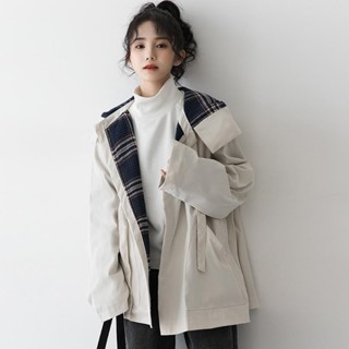 現貨.小外套 韓版風衣外套女2024秋季新款寬鬆韓版連帽加厚加棉BF風學生休閒夾克潮 保暖外套 長袖外套 外套風衣