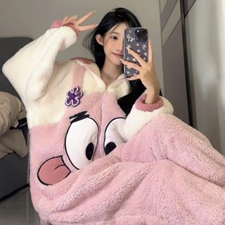 可愛派大星珊瑚絨睡衣女刷毛加厚冬季新款毛絨連身睡衣家居服睡袍