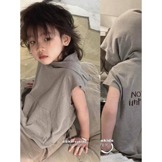 ✨Smile Kids✨兒童短袖 臺灣出貨 童裝帥氣男孩休閒上衣2024新款童裝男童夏裝寬鬆百搭背心無袖上衣