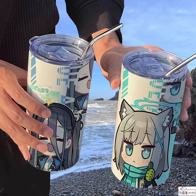 🎉限時下殺❤ 蔚藍檔案 週邊 碧藍檔案週邊保溫杯帶吸管隨手杯咖啡杯ins高顔值便攜不銹鋼女男