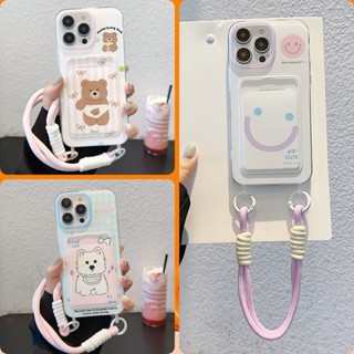 附手腕掛繩 卡通彩繪 可插卡 手機殼 適用於 iPhone 16 15 14 13 12 11 Pro max 保護殼