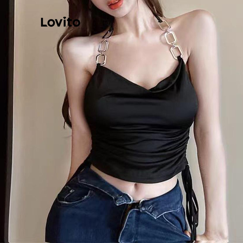 Lovito 女休閒素色金屬背心 LNA62218