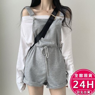 【梨卡】隔日到貨 女裝 上衣 服裝 套裝 運動背帶褲 休閒收腰 顯瘦百搭 韓版寬鬆 百搭背帶 WT073【現貨24H】