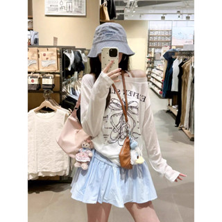 Lisagia🌸韓系休閒防曬罩衫女 夏設計感寬鬆薄款印花長袖上衣 休閒顯瘦ins風女生t恤 百搭顯瘦上衣 女裝衣服