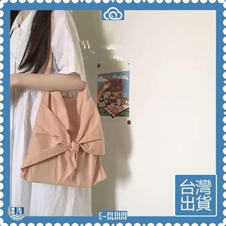 chic韓系 少女心蝴蝶結設計ins純色百搭單肩帆布包布袋女 可開發票✅【E-Cloud】🚁臺灣出貨🚁
