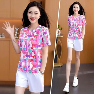 臺灣出貨👚冰絲速幹運動服短袖T恤女夏季2024新款圓領顯瘦時尚百搭上衣女 免運 送人 禮品
